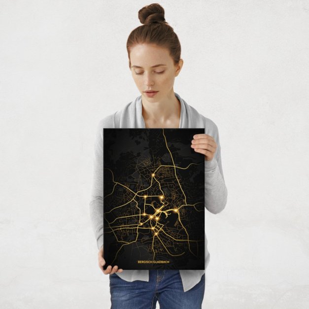 Plakat metalowy Mapa City Lights Bergisch Gladbach M