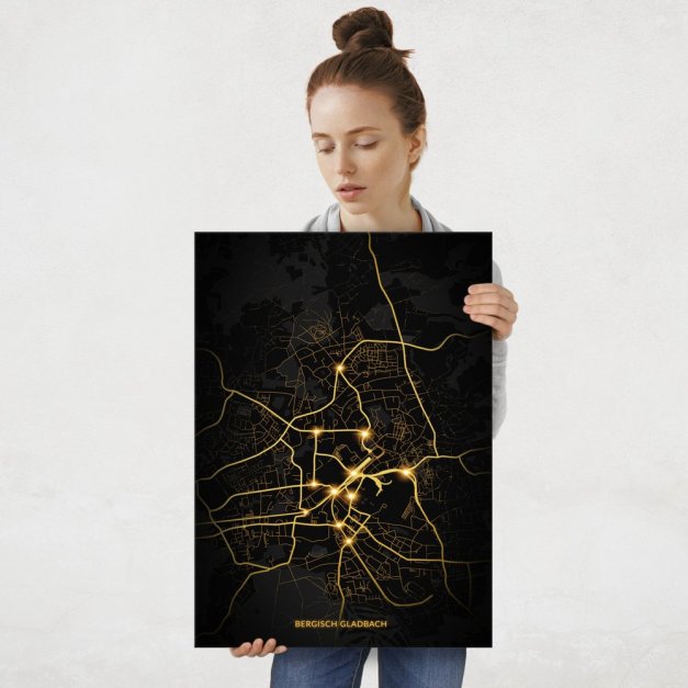 Plakat metalowy Mapa City Lights Bergisch Gladbach L