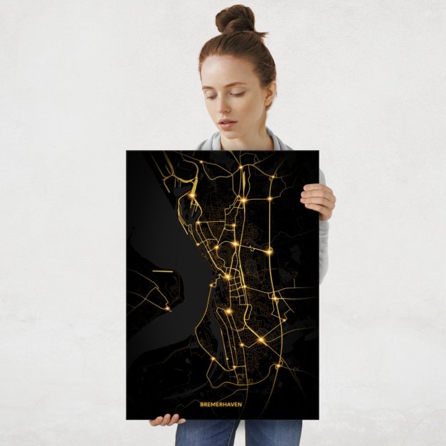 Plakat metalowy Mapa City Lights Bremerhaven L
