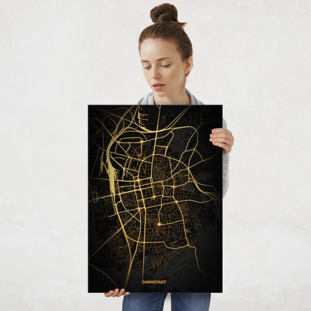 Plakat metalowy Mapa City Lights Darmstadt L