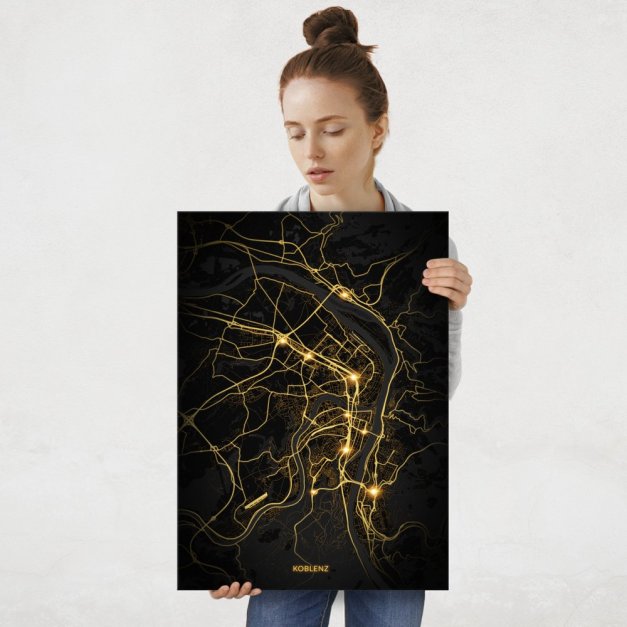 Plakat metalowy Mapa City Lights Koblenz L
