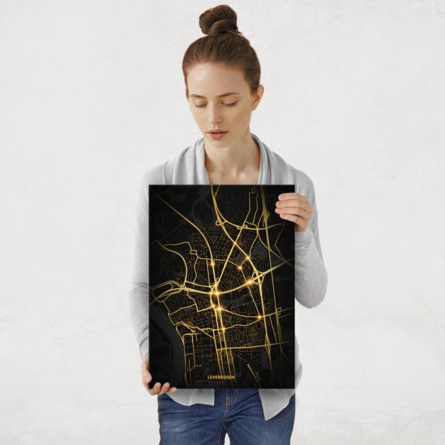 Plakat metalowy Mapa City Lights Leverkusen M