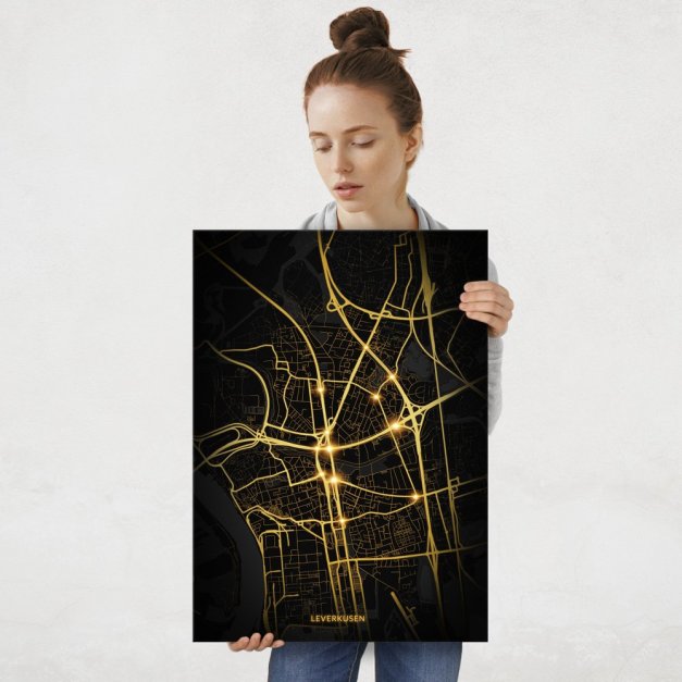 Plakat metalowy Mapa City Lights Leverkusen L