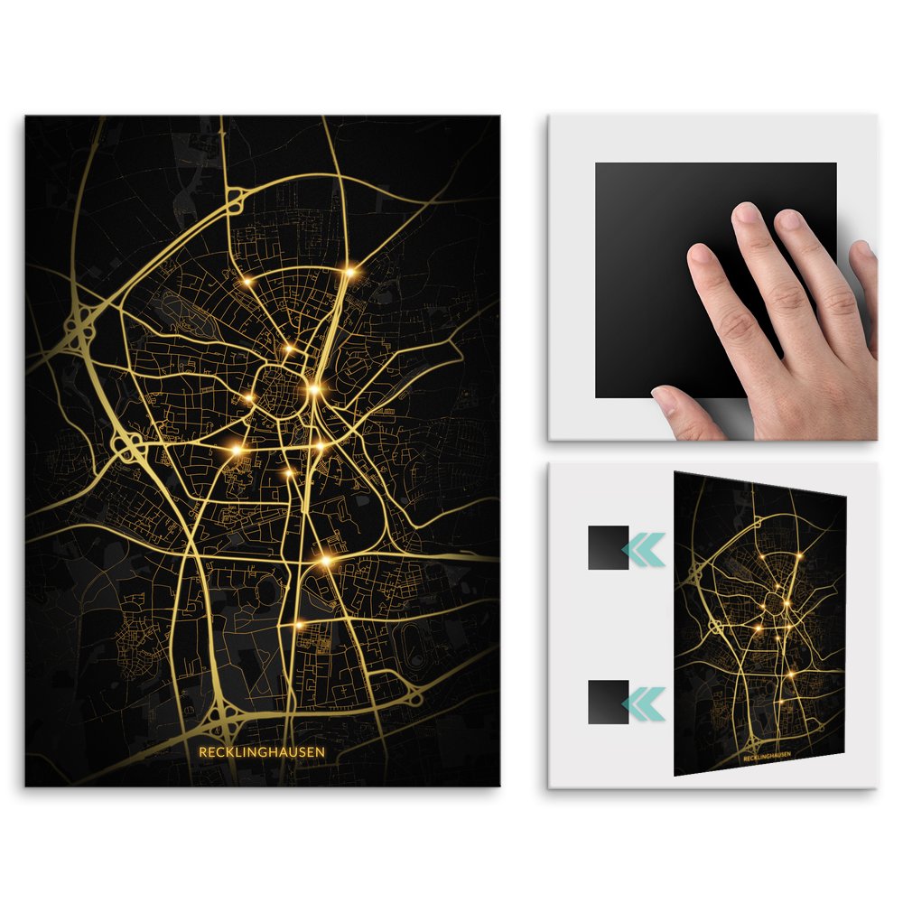 Plakat metalowy Mapa City Lights Recklinghausen L