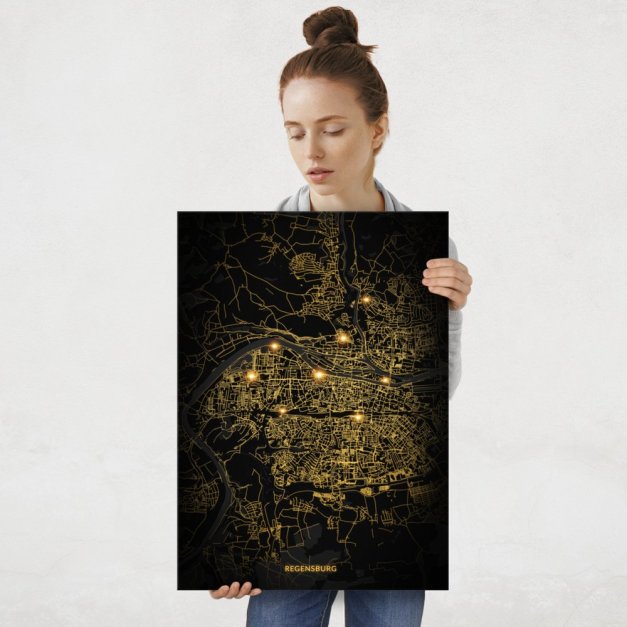 Plakat metalowy Mapa City Lights Regensburg L