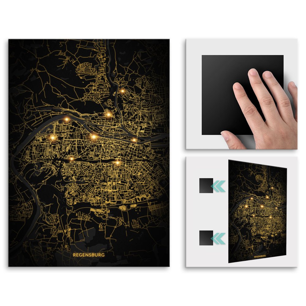 Plakat metalowy Mapa City Lights Regensburg L