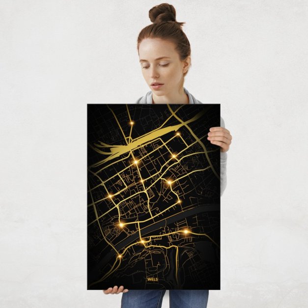 Plakat metalowy Mapa City Lights Wels L