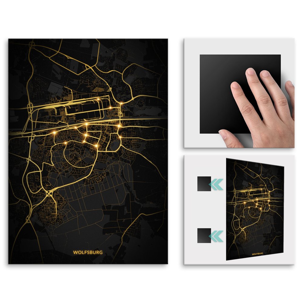 Plakat metalowy Mapa City Lights Wolfsburg M