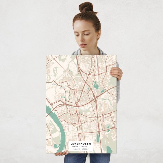 Plakat metalowy Mapa Vintage Leverkusen L