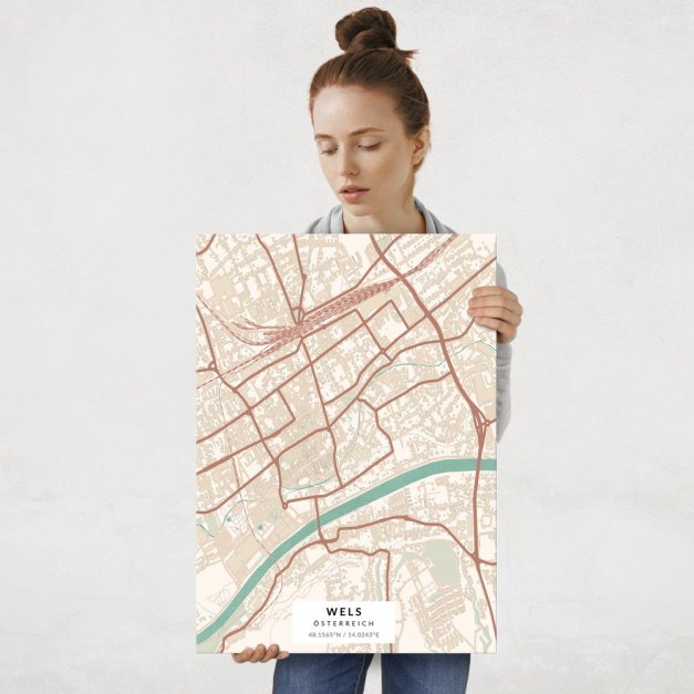 Plakat metalowy Mapa Vintage Wels L