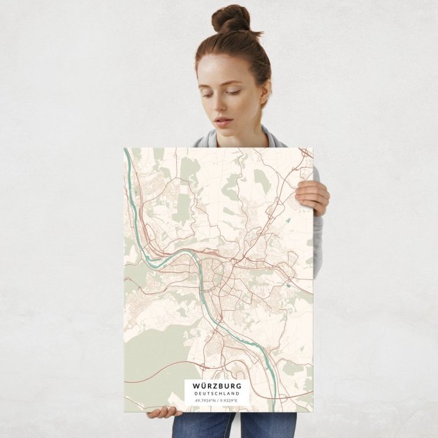 Plakat metalowy Mapa Vintage Würzburg L