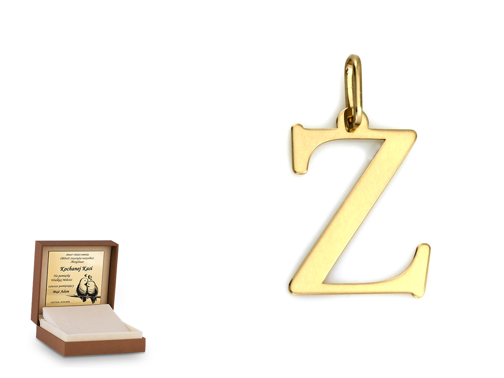 Złota zawieszka 585 inicjały, imiona prezent