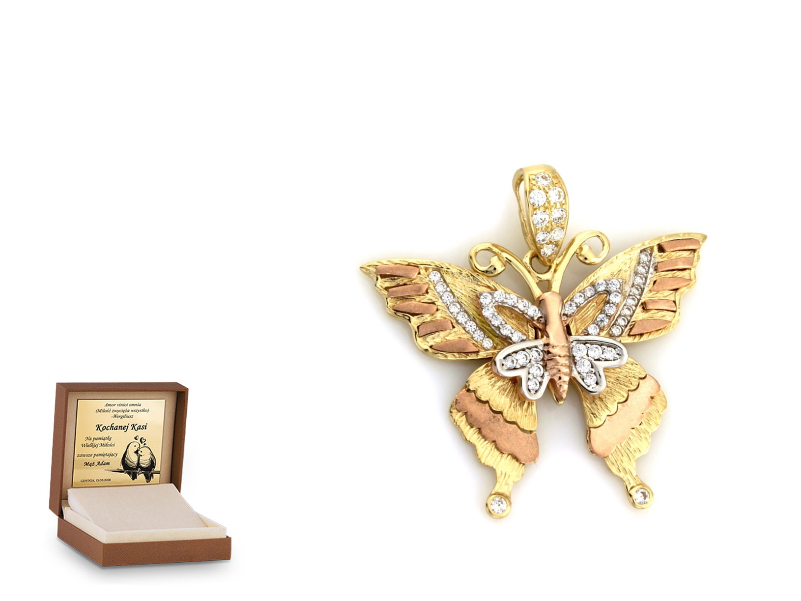 Złota zawieszka 585 fantazyjna motyl prezent