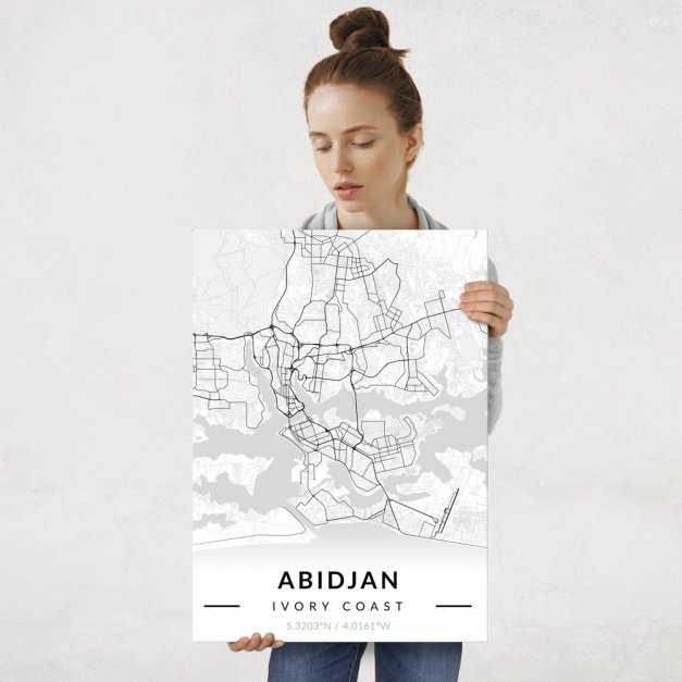 Plakat metalowy Mapa B&W Abidżan L