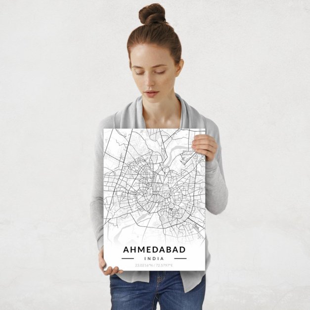 Plakat metalowy Mapa B&W Ahmedabad M