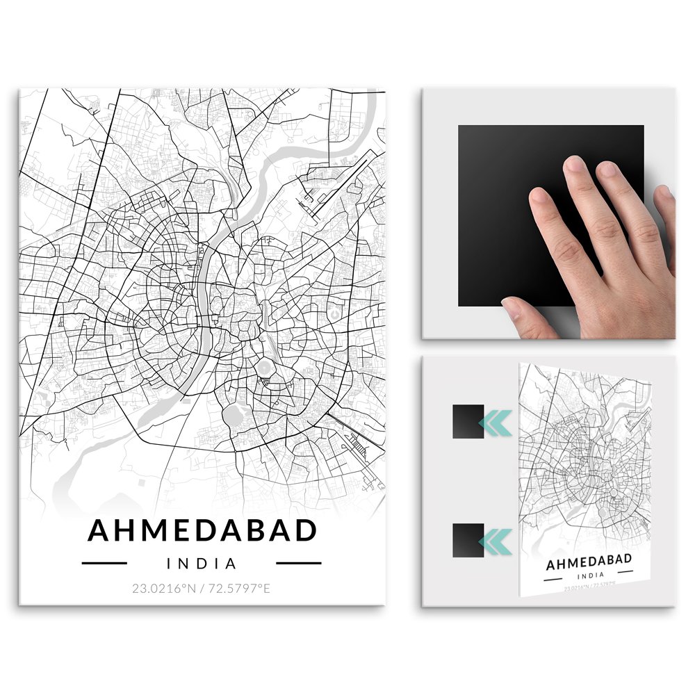 Plakat metalowy Mapa B&W Ahmedabad L