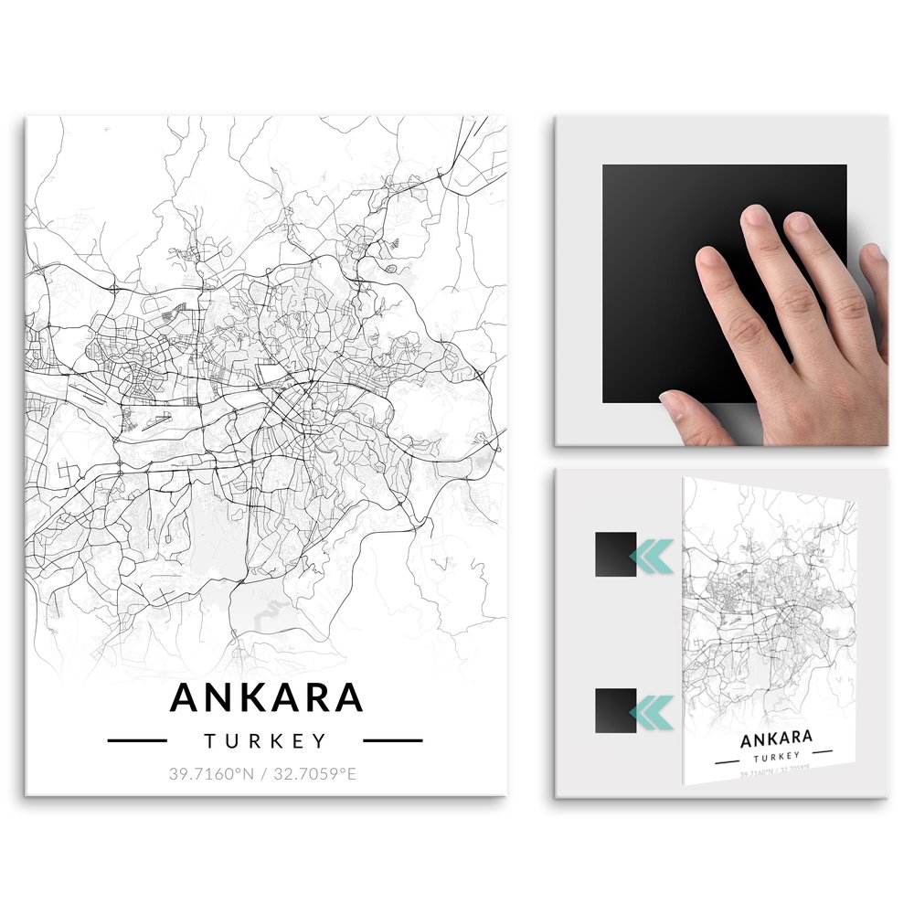 Plakat metalowy Mapa B&W Ankara L