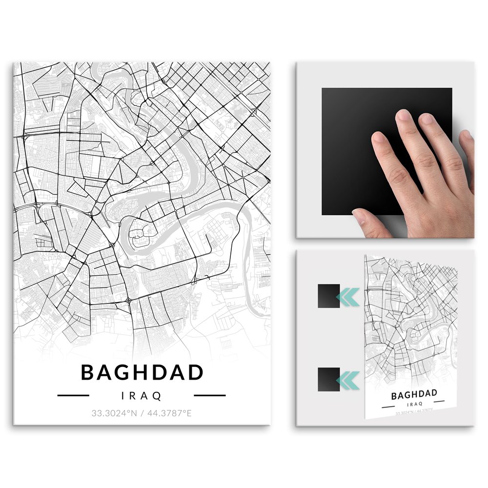 Plakat metalowy Mapa B&W Bagdad L