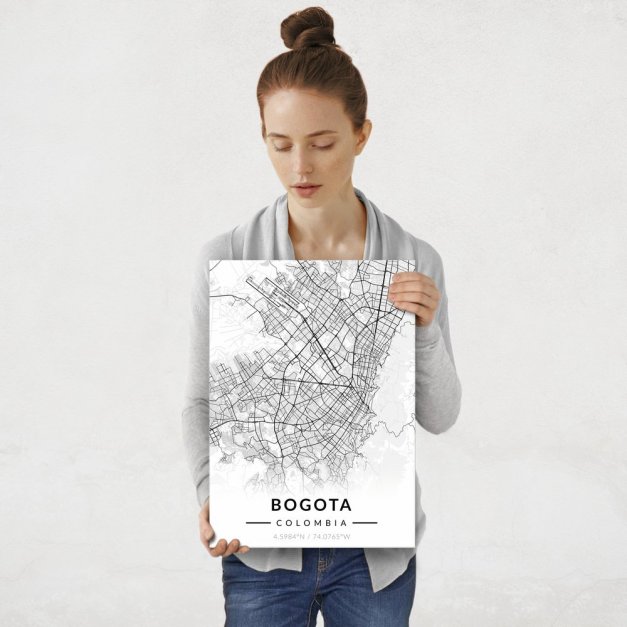 Plakat metalowy Mapa B&W Bogota M