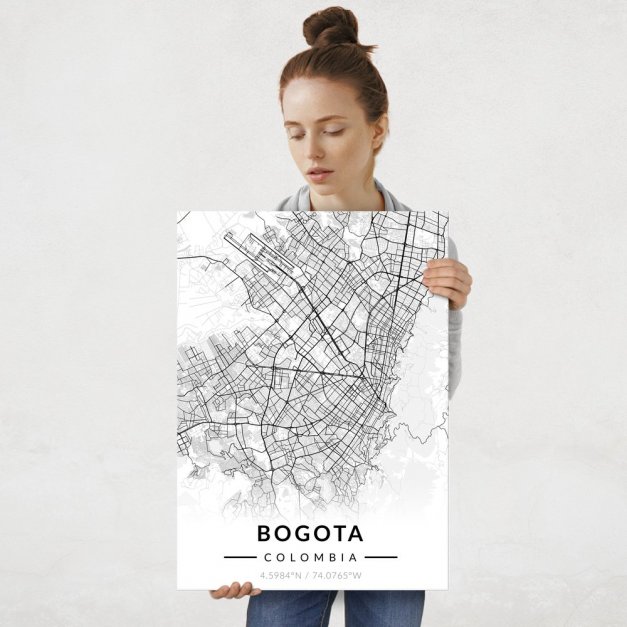 Plakat metalowy Mapa B&W Bogota L