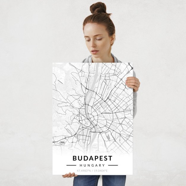 Plakat metalowy Mapa B&W Budapeszt L