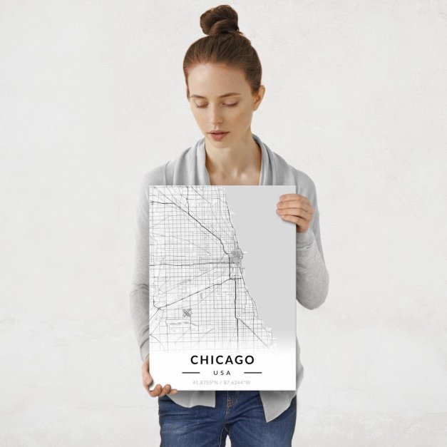 Plakat metalowy Mapa B&W Chicago M