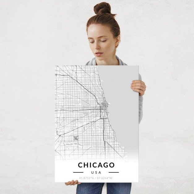 Plakat metalowy Mapa B&W Chicago L