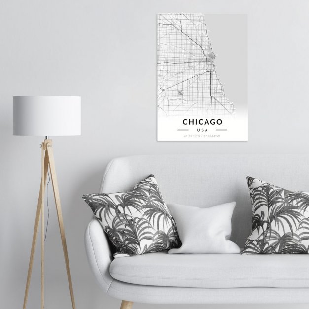 Plakat metalowy Mapa B&W Chicago L