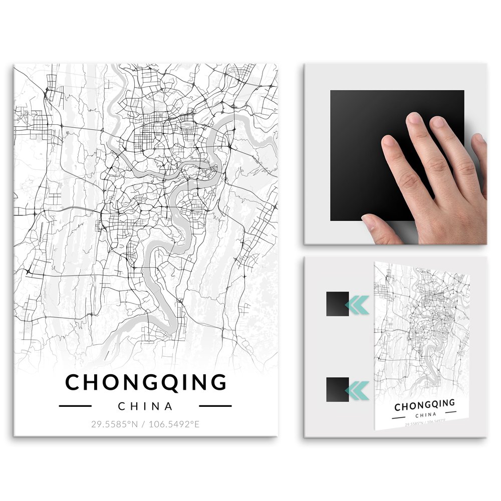 Plakat metalowy Mapa B&W Chongqing, L