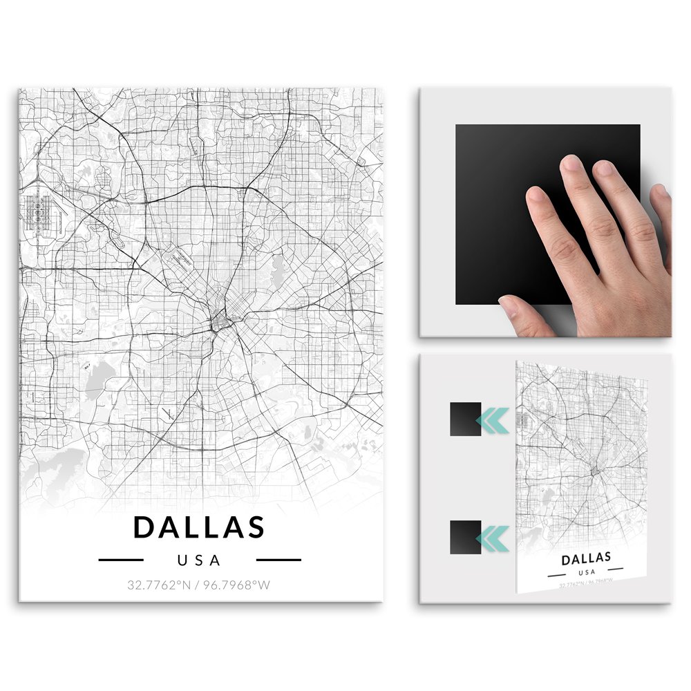 Plakat metalowy Mapa B&W Dallas L