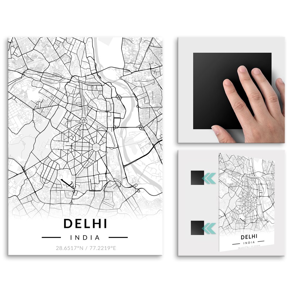 Plakat metalowy Mapa B&W Delhi L