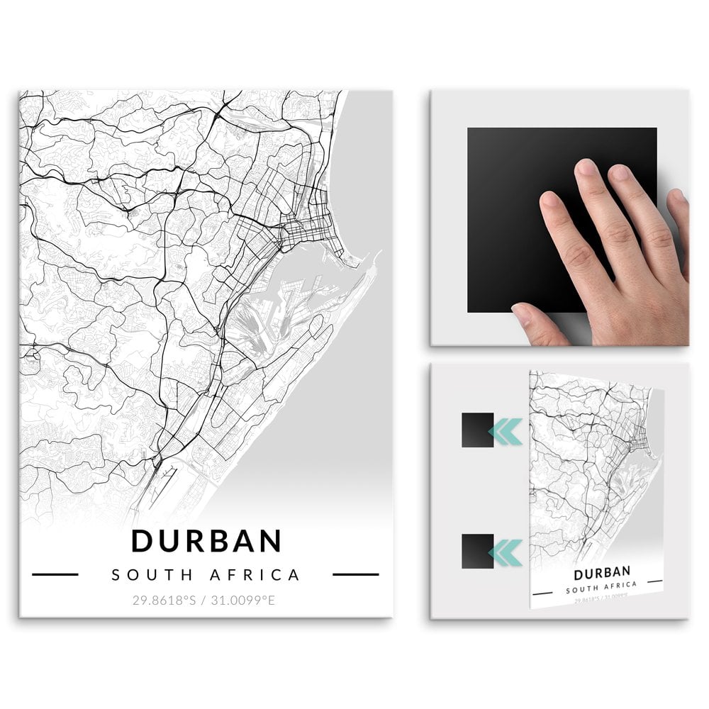 Plakat metalowy Mapa B&W Durban M