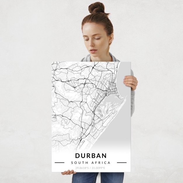 Plakat metalowy Mapa B&W Durban L