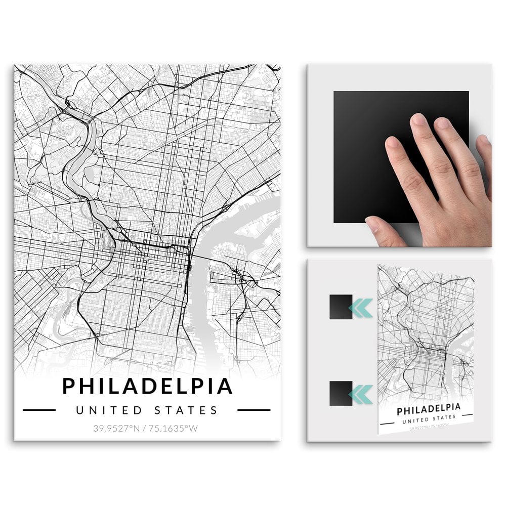 Plakat metalowy Mapa B&W Filadelfia L