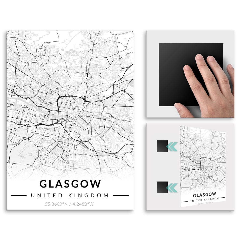 Plakat metalowy Mapa B&W Glasgow L