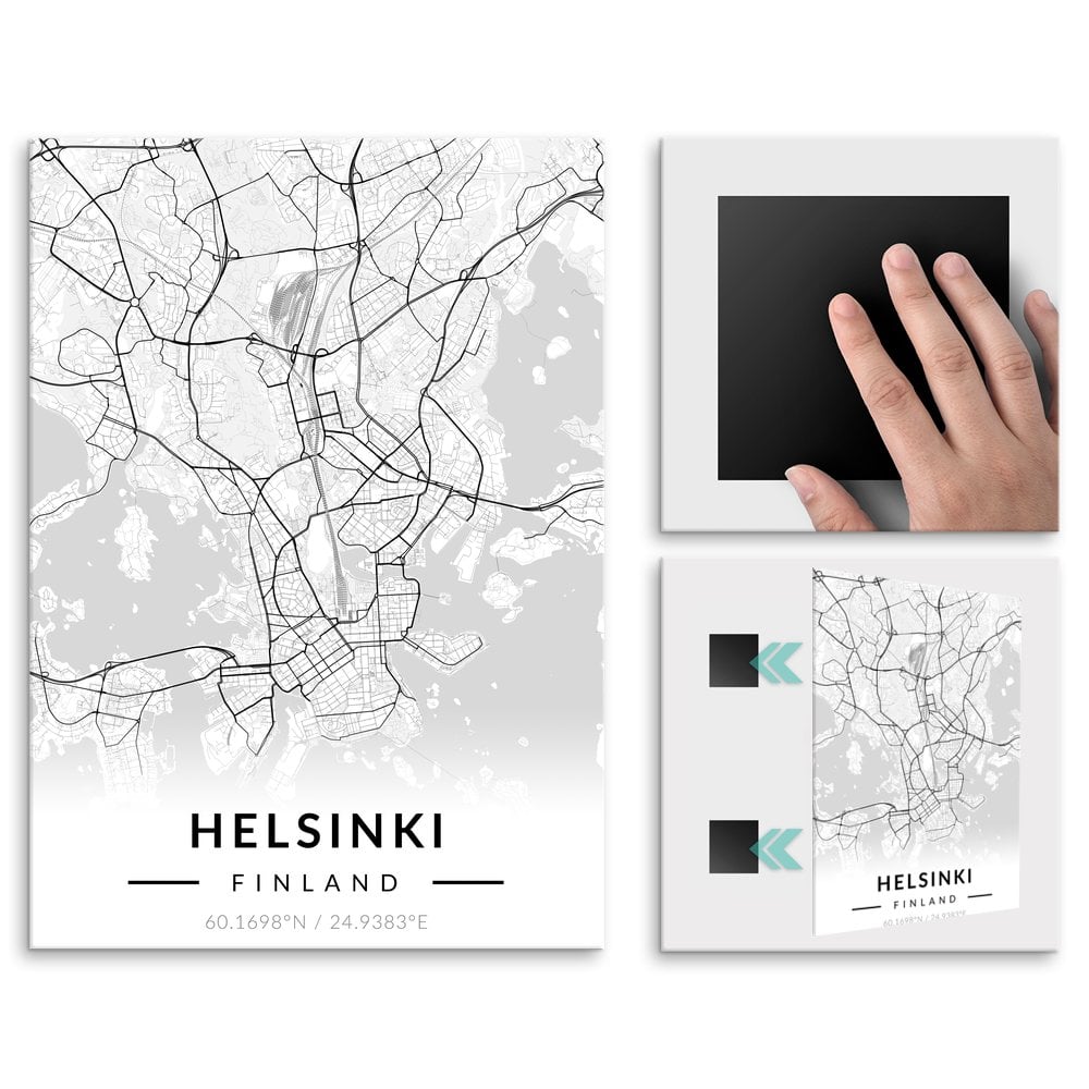 Plakat metalowy Mapa B&W Helsinki M