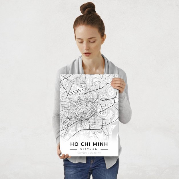 Plakat metalowy Mapa B&W Ho Chi Minh M