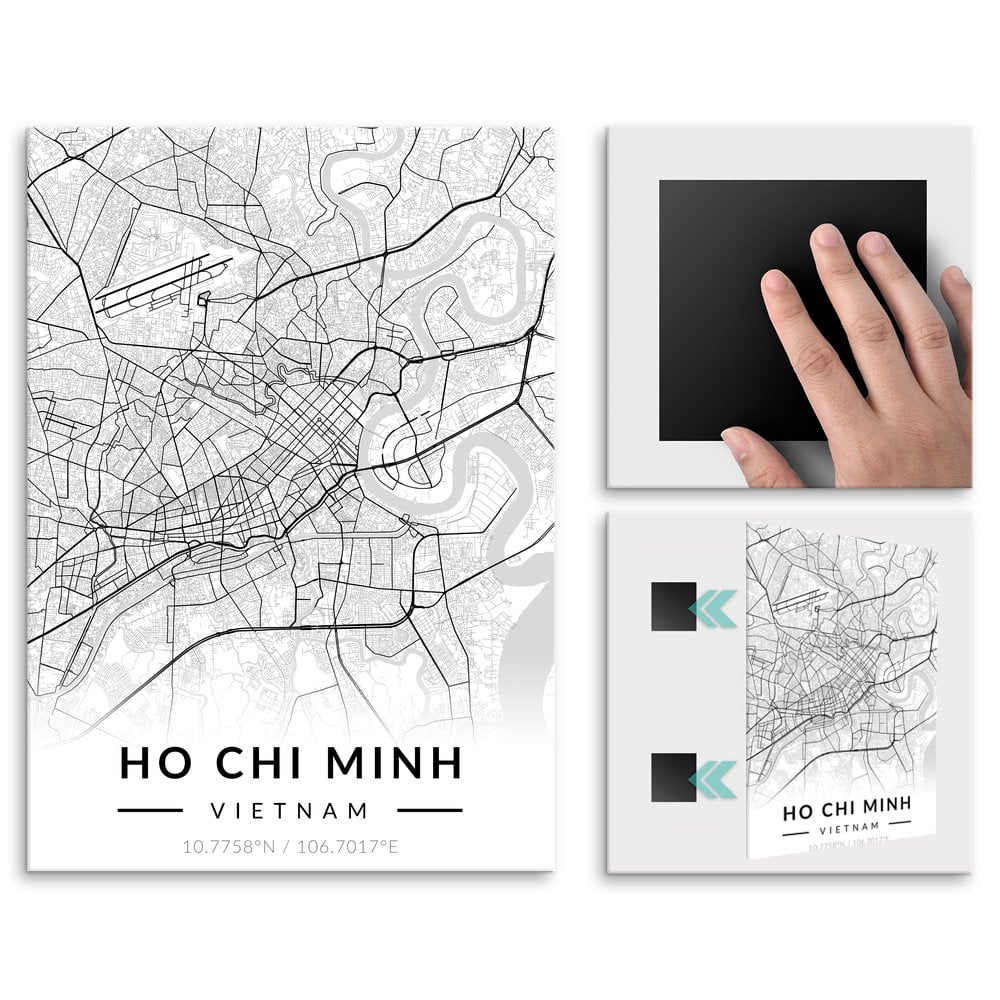 Plakat metalowy Mapa B&W Ho Chi Minh M