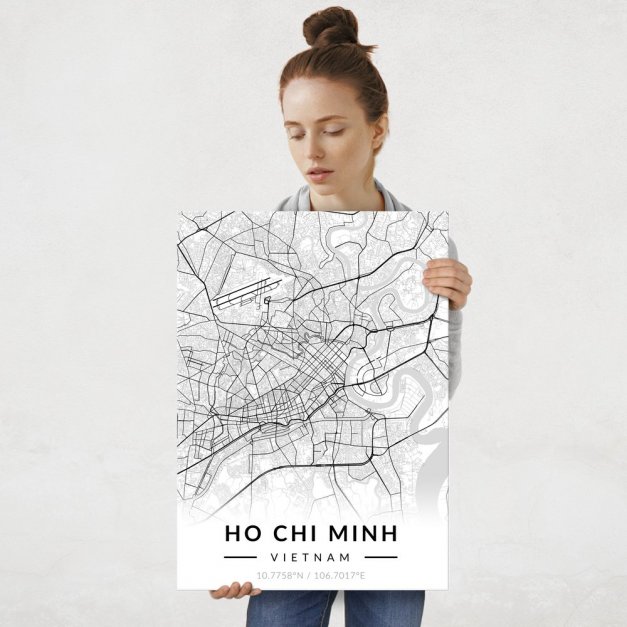 Plakat metalowy Mapa B&W Ho Chi Minh L