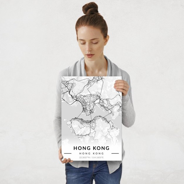 Plakat metalowy Mapa B&W Hongkong M