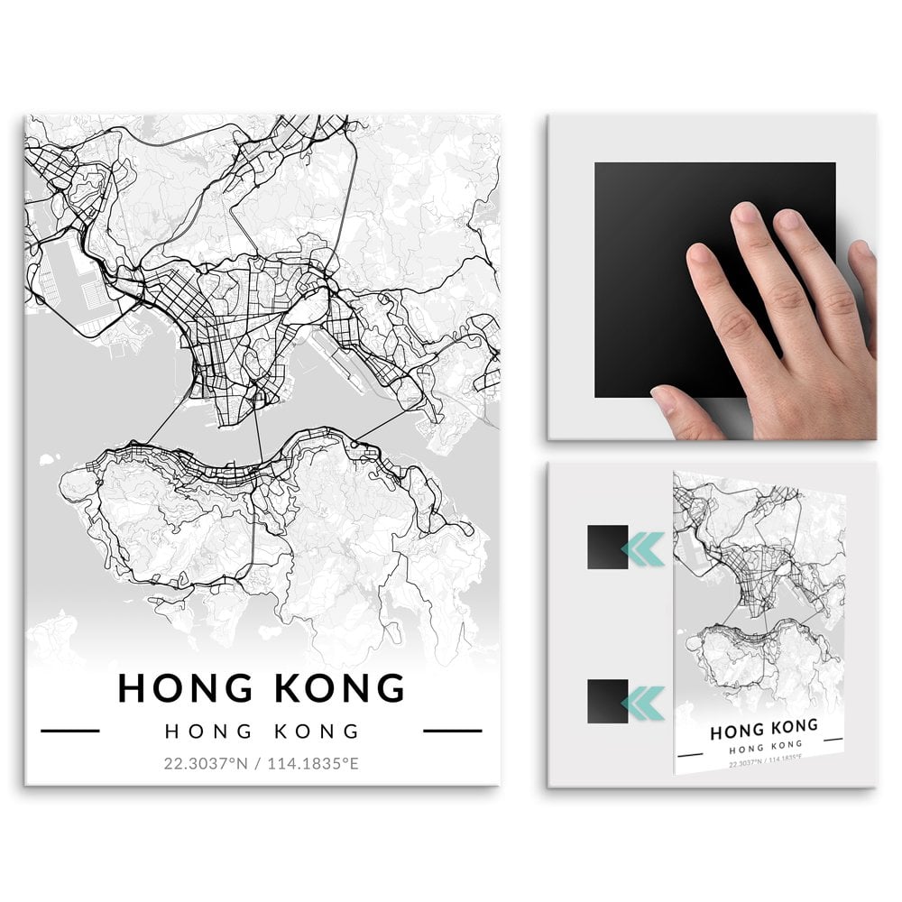 Plakat metalowy Mapa B&W Hongkong L