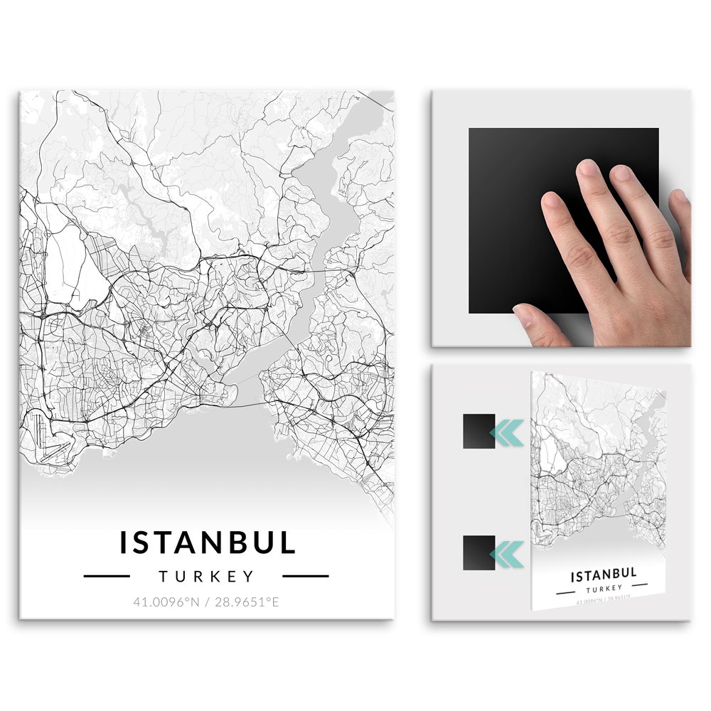 Plakat metalowy Mapa B&W Stambu L