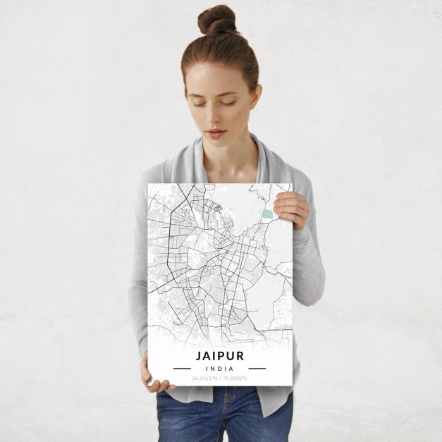 Plakat metalowy Mapa B&W Dźajpur M
