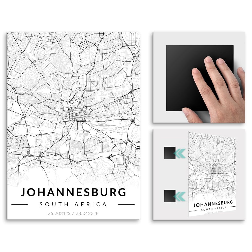 Plakat metalowy Mapa B&W Johannesburg M