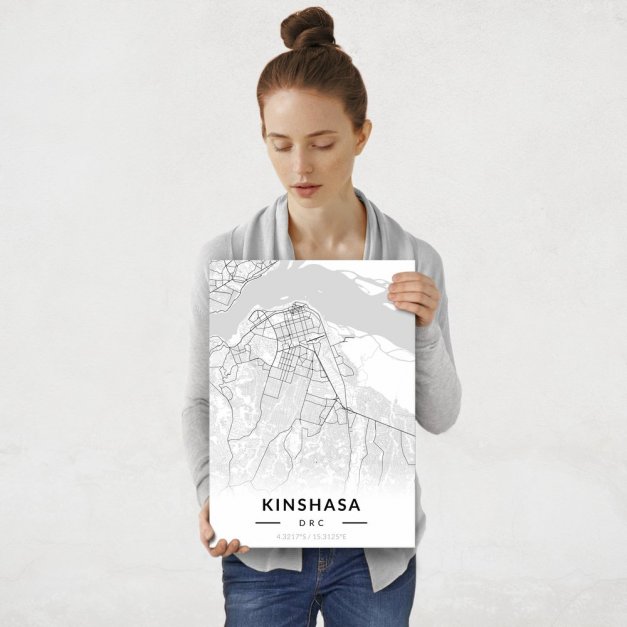 Plakat metalowy Mapa B&W Kinszasa M