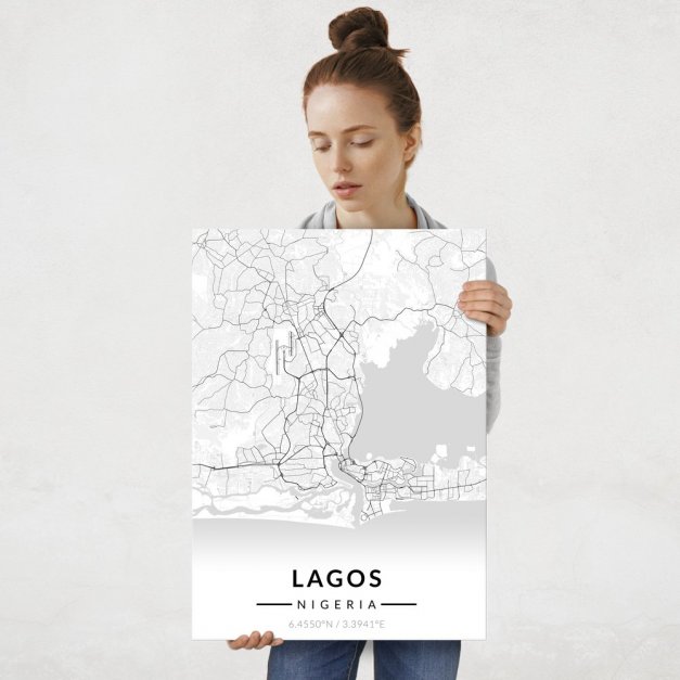 Plakat metalowy Mapa B&W Lagos L