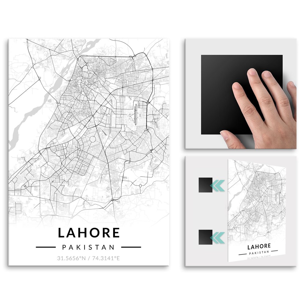 Plakat metalowy Mapa B&W Lahaur M