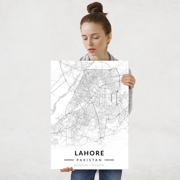 Plakat metalowy Mapa B&W Lahaur L