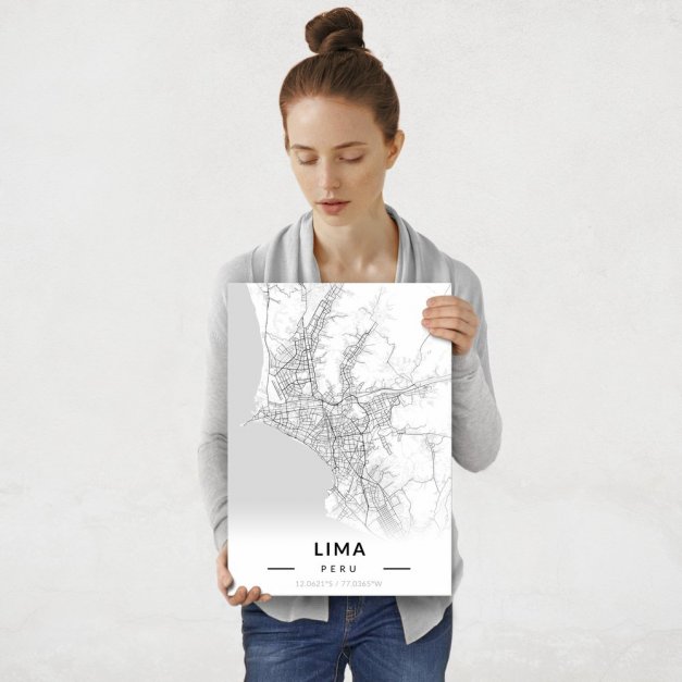 Plakat metalowy Mapa B&W Lima M
