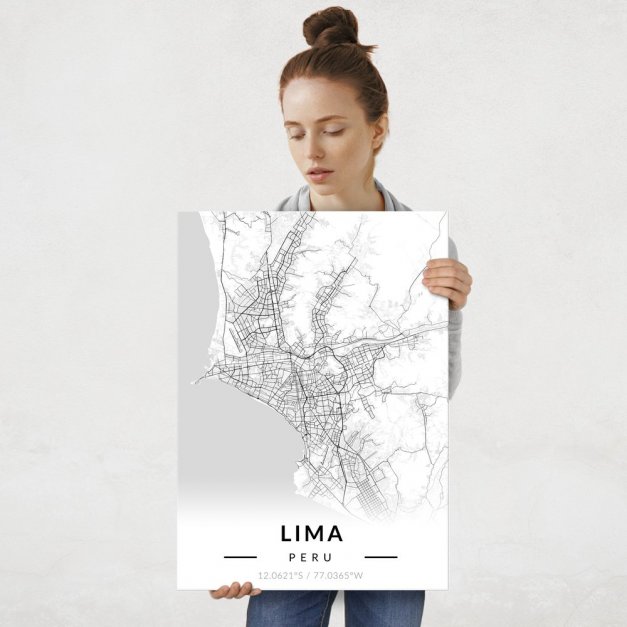 Plakat metalowy Mapa B&W Lima L
